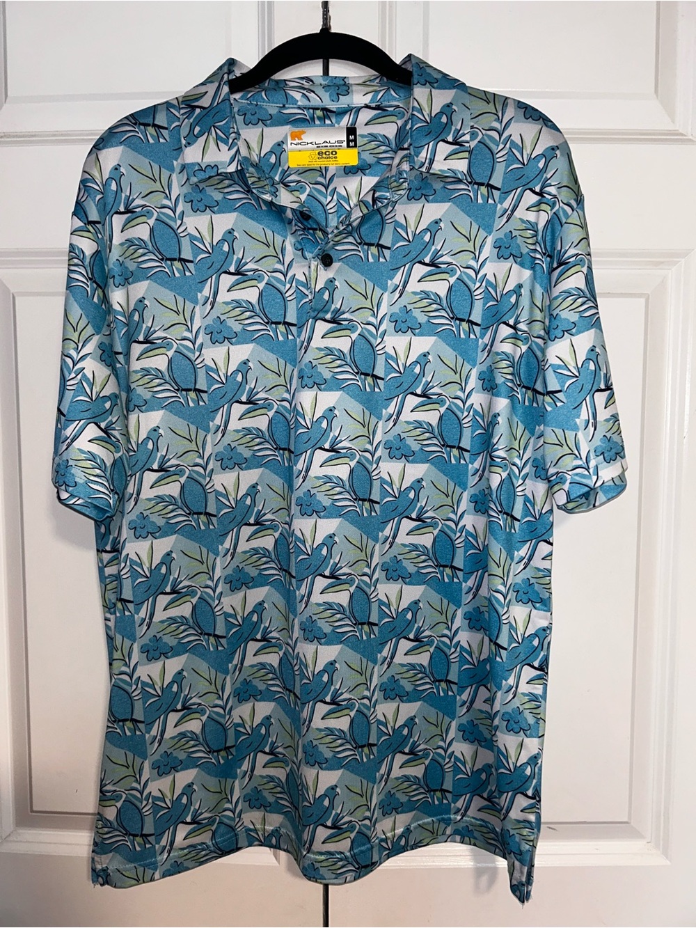 Nicklaus Men's Blue Floral Short-Sleeve tropical Polo Shirt eco choice